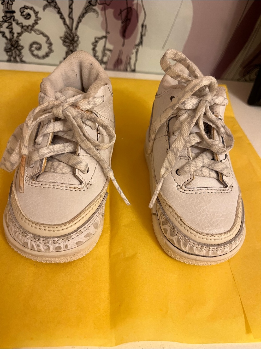Air Jordan 2 Toddler Sneakers — White/Cream Elephant Print — Size 3C